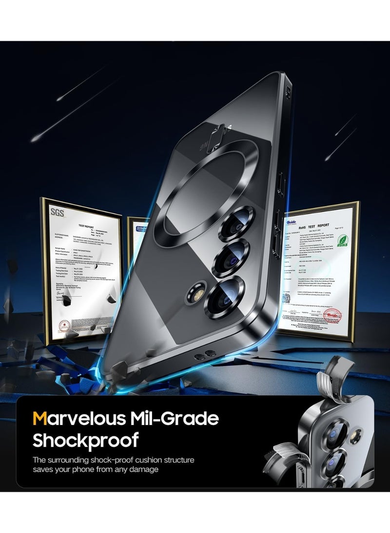 For Samsung Galaxy A16 5G/4G Magnetic Case, Compatible with MagSafe, Built-in Camera Lens Protector, Luxury Plating Soft TPU Clear Shockproof Slim Thin Cover - Black - Image 2